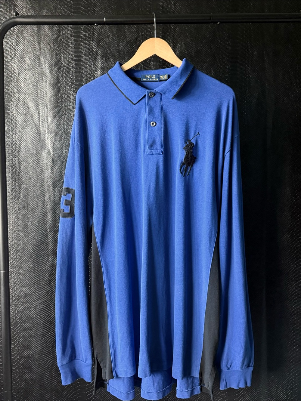 Polo Ralph Lauren Big Pony Long Sleeve Polo Shirt Blue Black Colorblock 2XLT